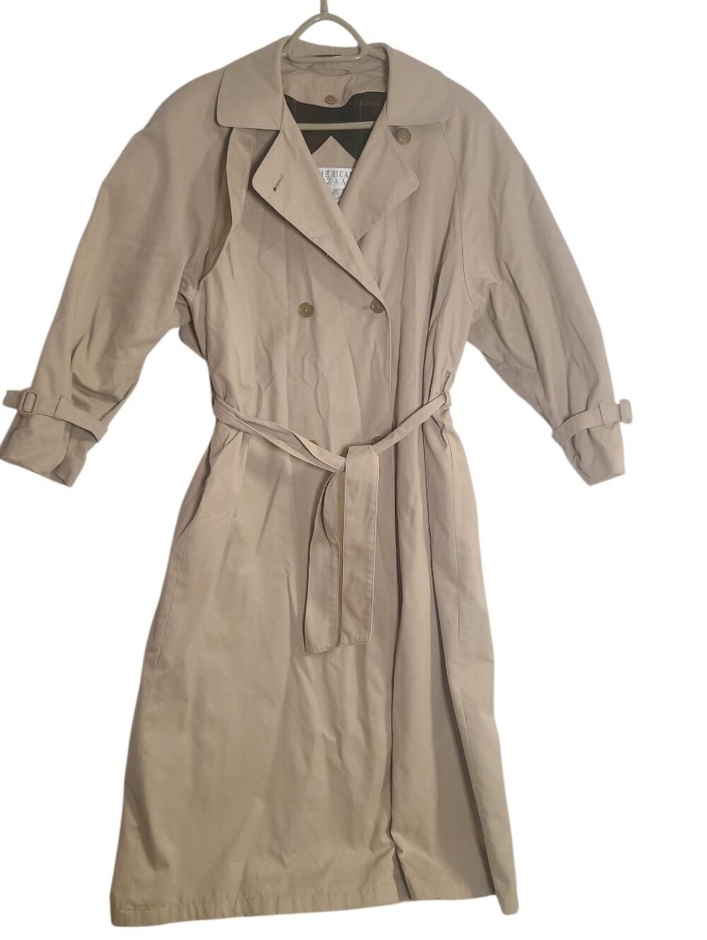 ​American Bazaar Vintage Plaid Lined Trench Coat Beige Size 12